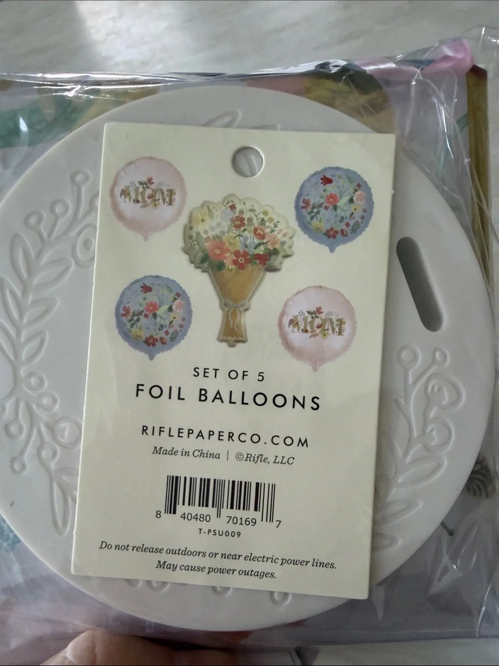 Rifle Paper Co. Floral 'Mom' Bouquet Balloon Set - Pink & Blue. Set of 5